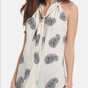 Paisley Print Sleeveless Tie Neck Shirt